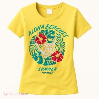 Aloha Beaches Skeleton Hand Rock On Flowers Women's T-Shirt