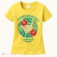Aloha Beaches Skeleton Hand Rock On Flowers Women's T-Shirt thumb 0
