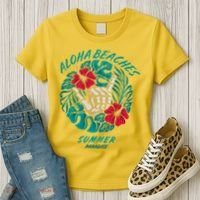 Aloha Beaches Skeleton Hand Rock On Flowers Women's T-Shirt thumb 3