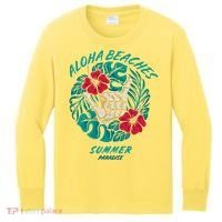 Aloha Beaches Skeleton Hand Rock On Flowers Kids Long Sleeve Shirt thumb 0