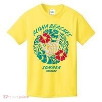 Aloha Beaches Skeleton Hand Rock On Flowers Kids T-Shirt thumb 0
