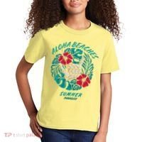 Aloha Beaches Skeleton Hand Rock On Flowers Kids T-Shirt thumb 2