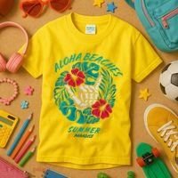 Aloha Beaches Skeleton Hand Rock On Flowers Kids T-Shirt thumb 3