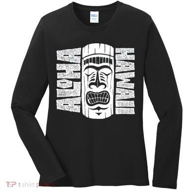 Aloha Hawaii Tiki Statue Women's Long Sleeve Shirt
