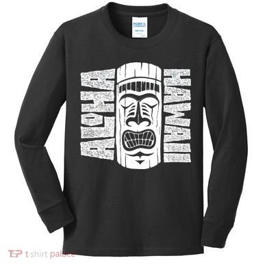 Aloha Hawaii Tiki Statue Kids Long Sleeve Shirt
