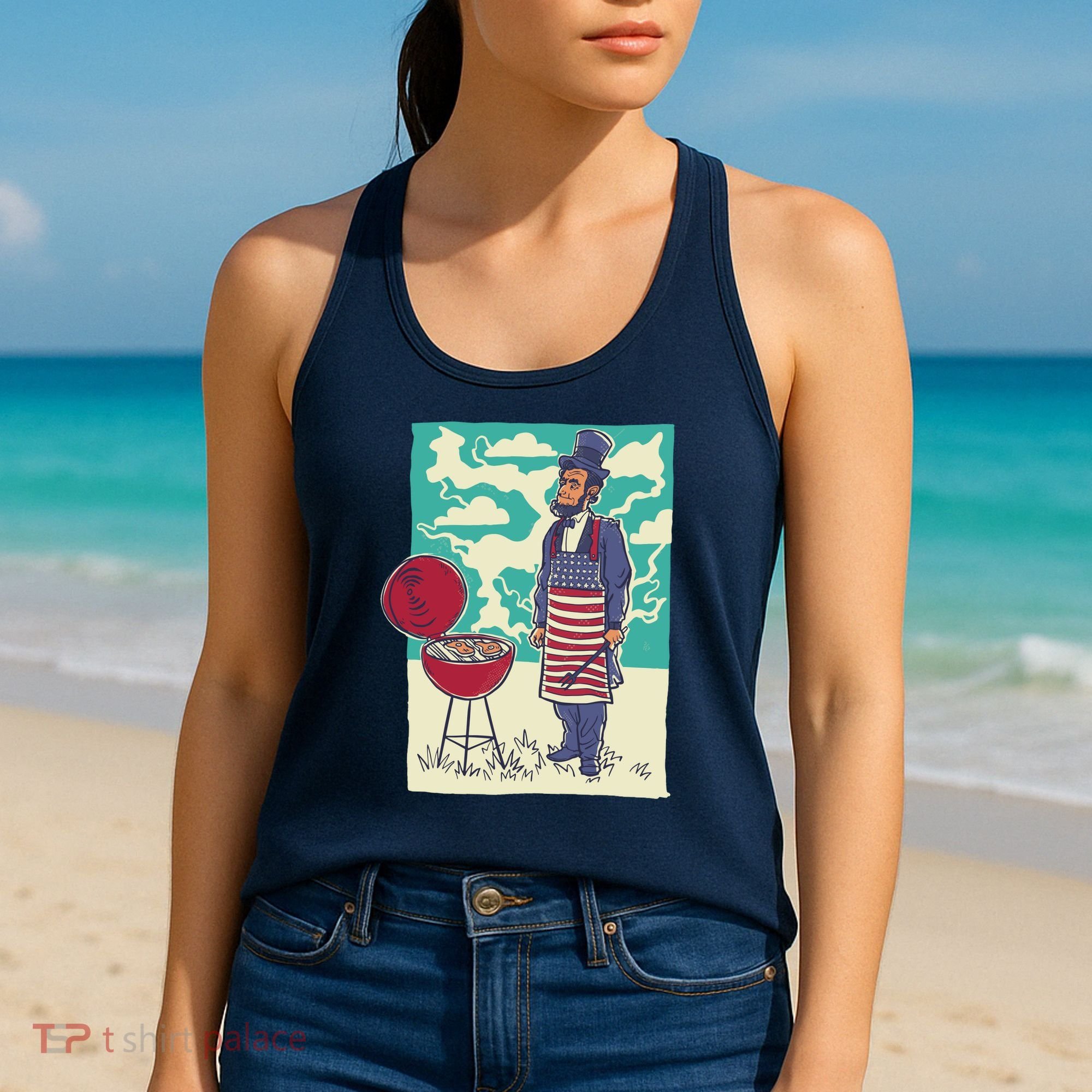 Abe Lincoln Patriotic Barbeque BBQ Women's Tank Top