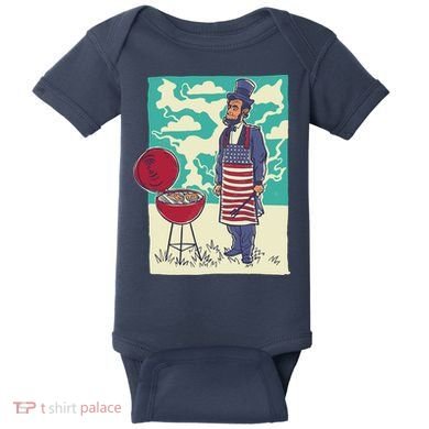 Abe Lincoln Patriotic Barbeque BBQ Baby Bodysuit