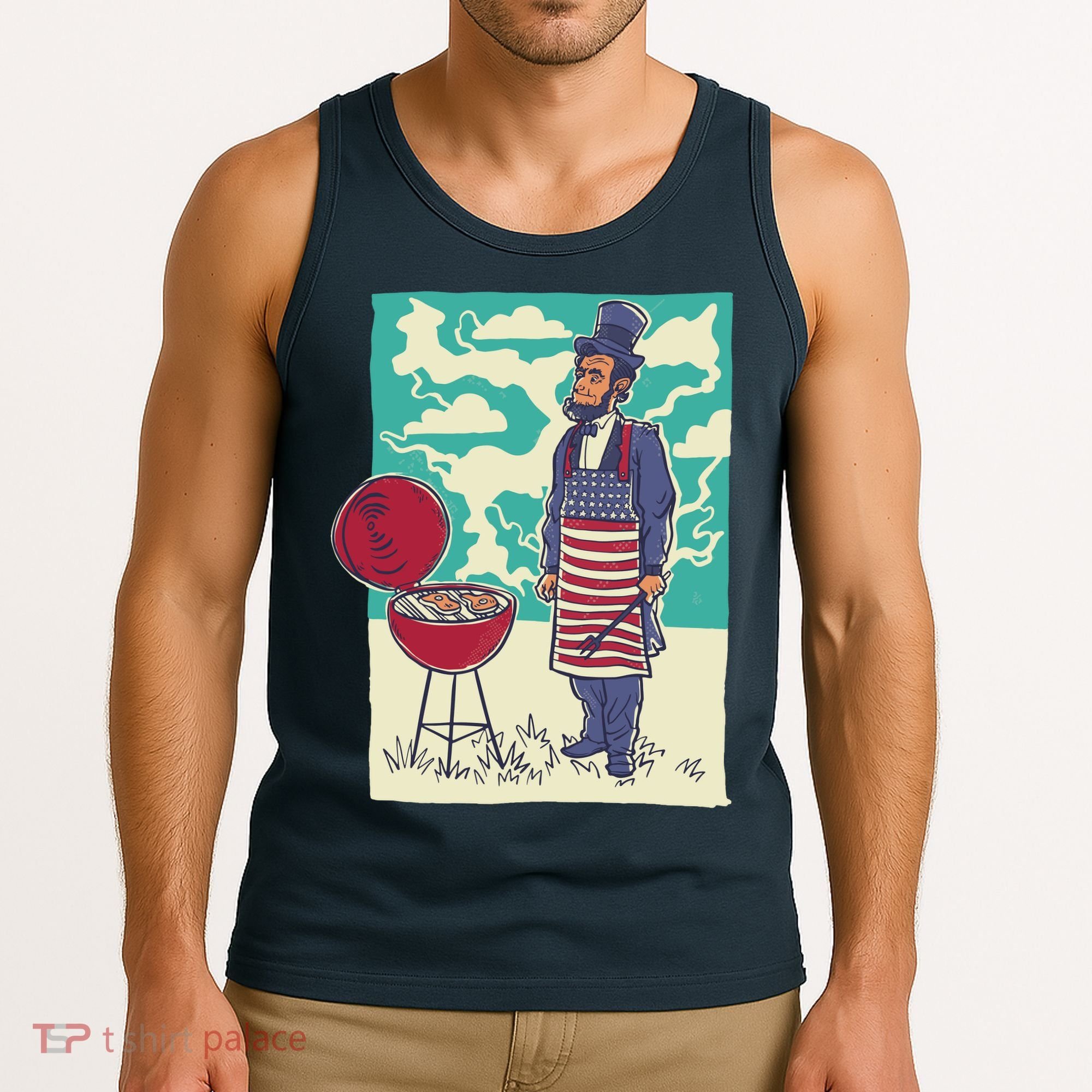Abe Lincoln Patriotic Barbeque BBQ Tank Top