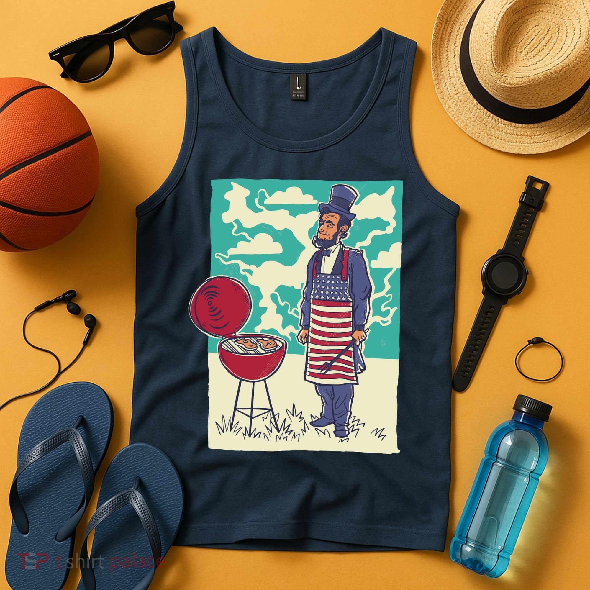 Abe Lincoln Patriotic Barbeque BBQ Tank Top
