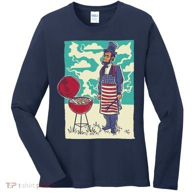 Abe Lincoln Patriotic Barbeque BBQ Women's Long Sleeve Shirt