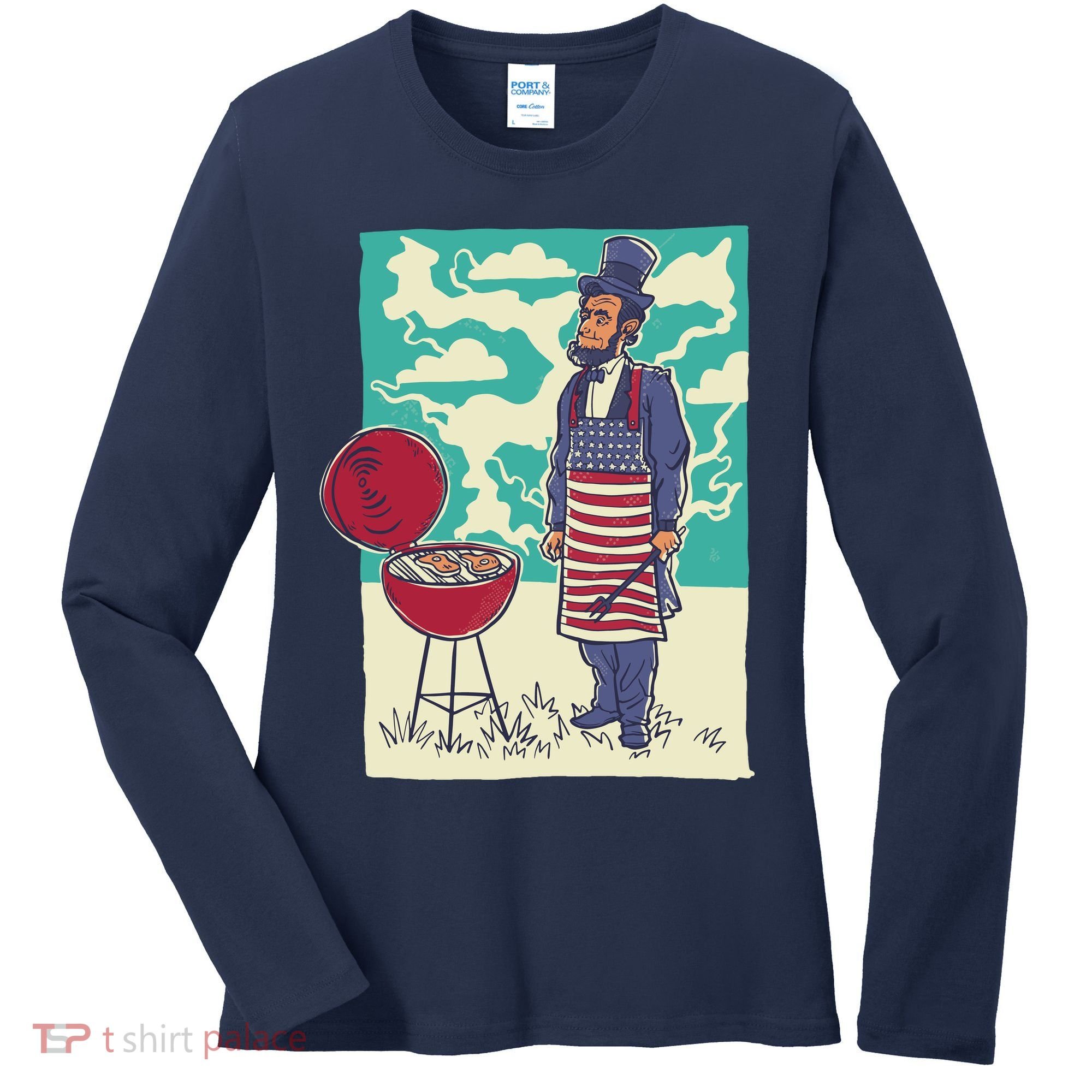 Abe Lincoln Patriotic Barbeque BBQ Women's Long Sleeve Shirt