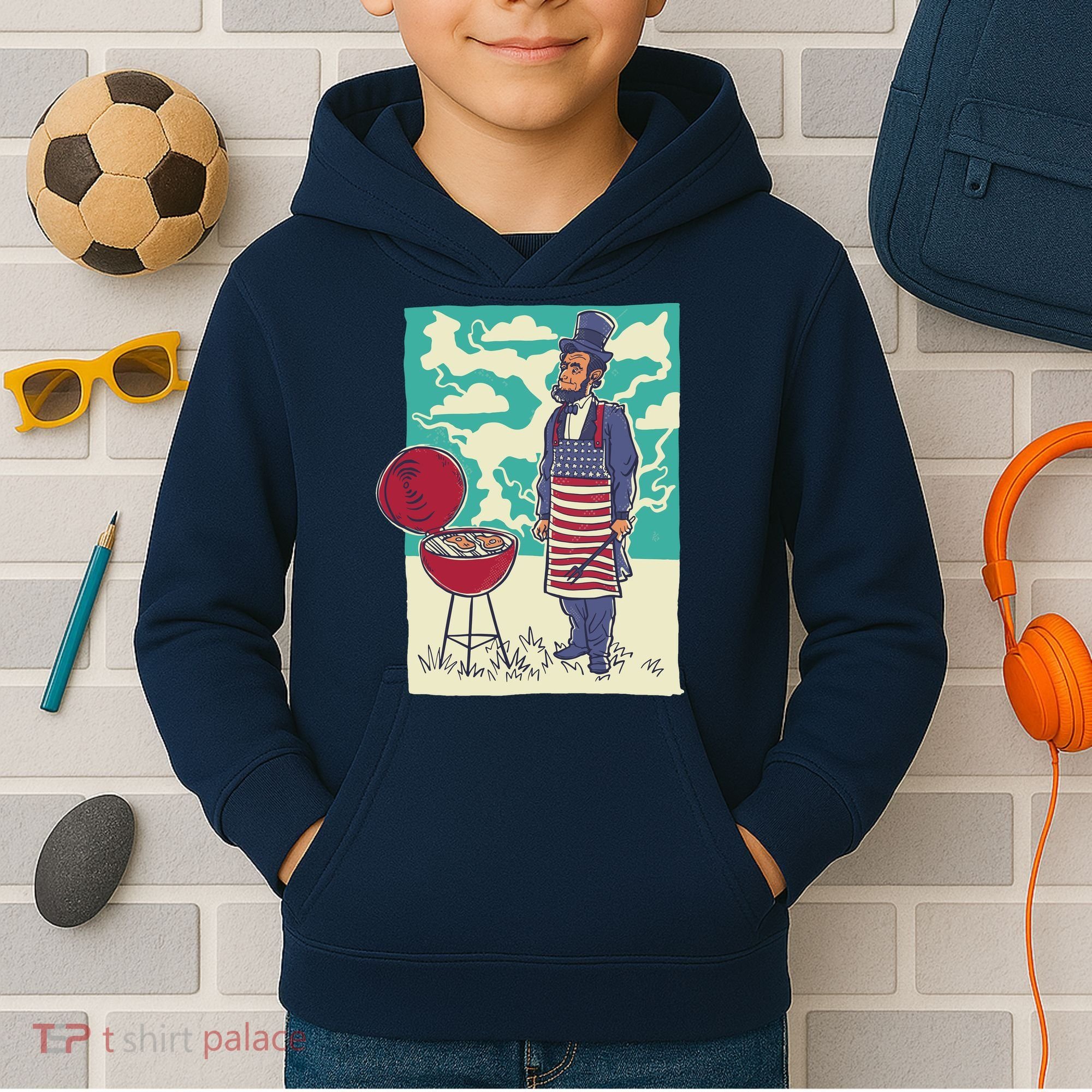 Abe Lincoln Patriotic Barbeque BBQ Kids Hoodie