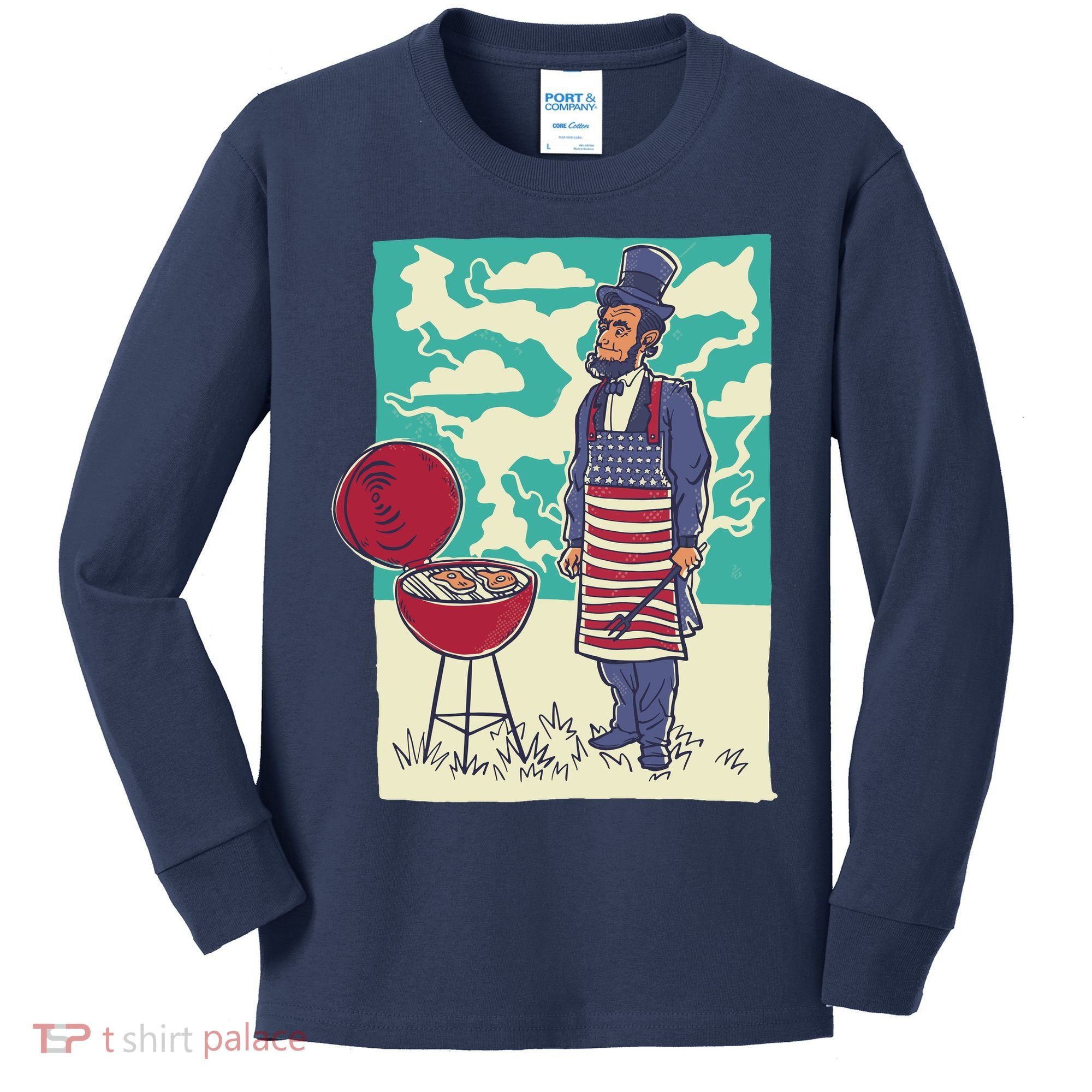 Abe Lincoln Patriotic Barbeque BBQ Kids Long Sleeve Shirt