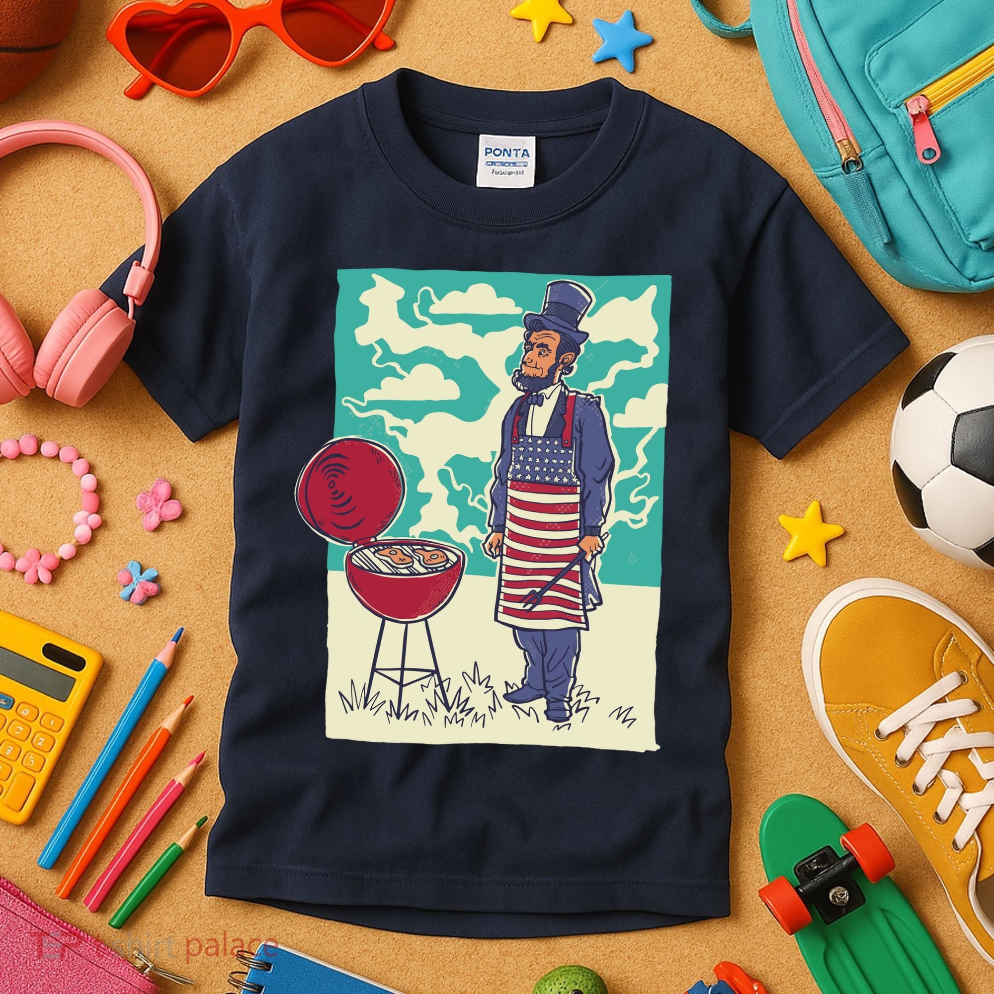 Abe Lincoln Patriotic Barbeque BBQ Kids T-Shirt