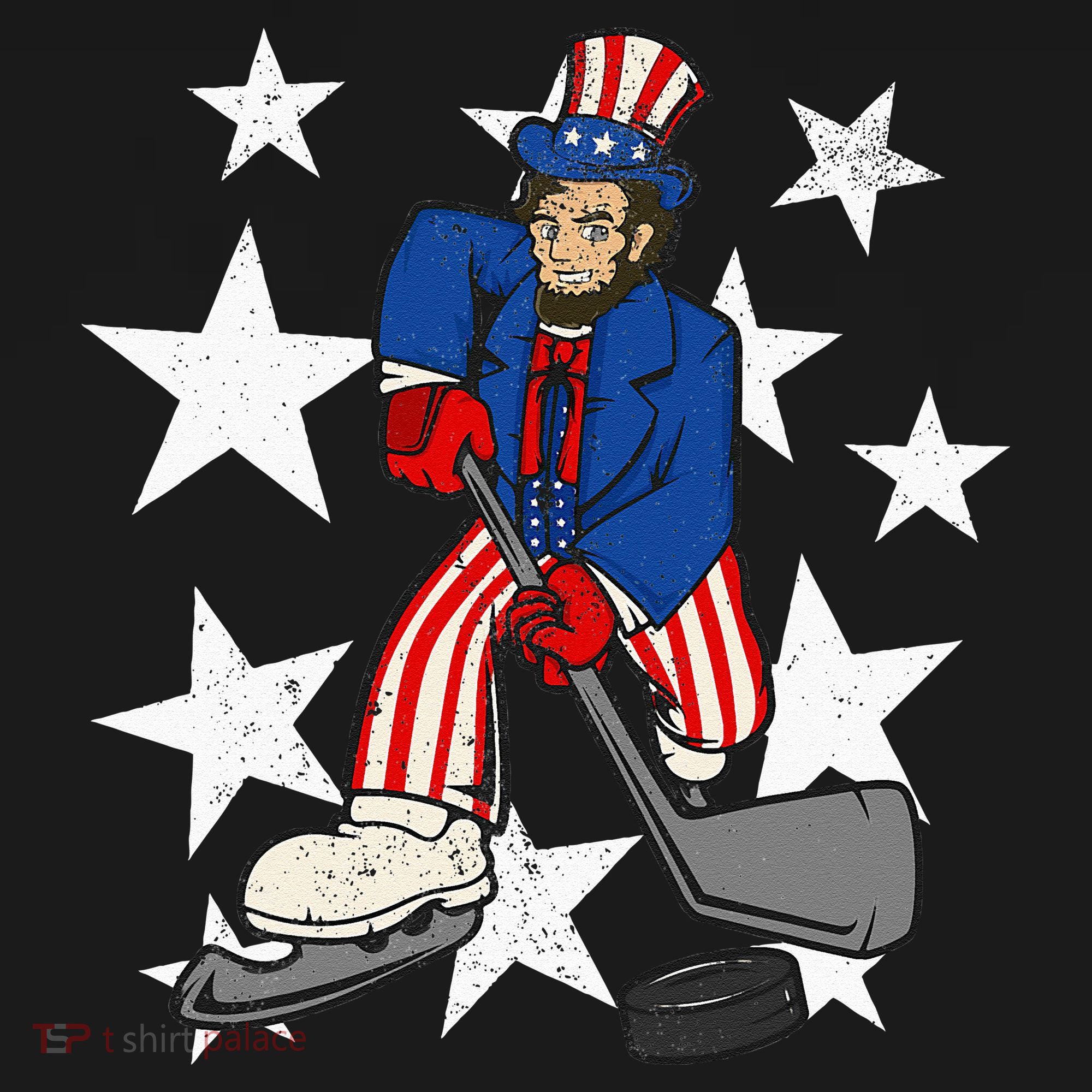 Abraham Lincoln Playing Hockey Funny 4th of July Hockey T-Shirt