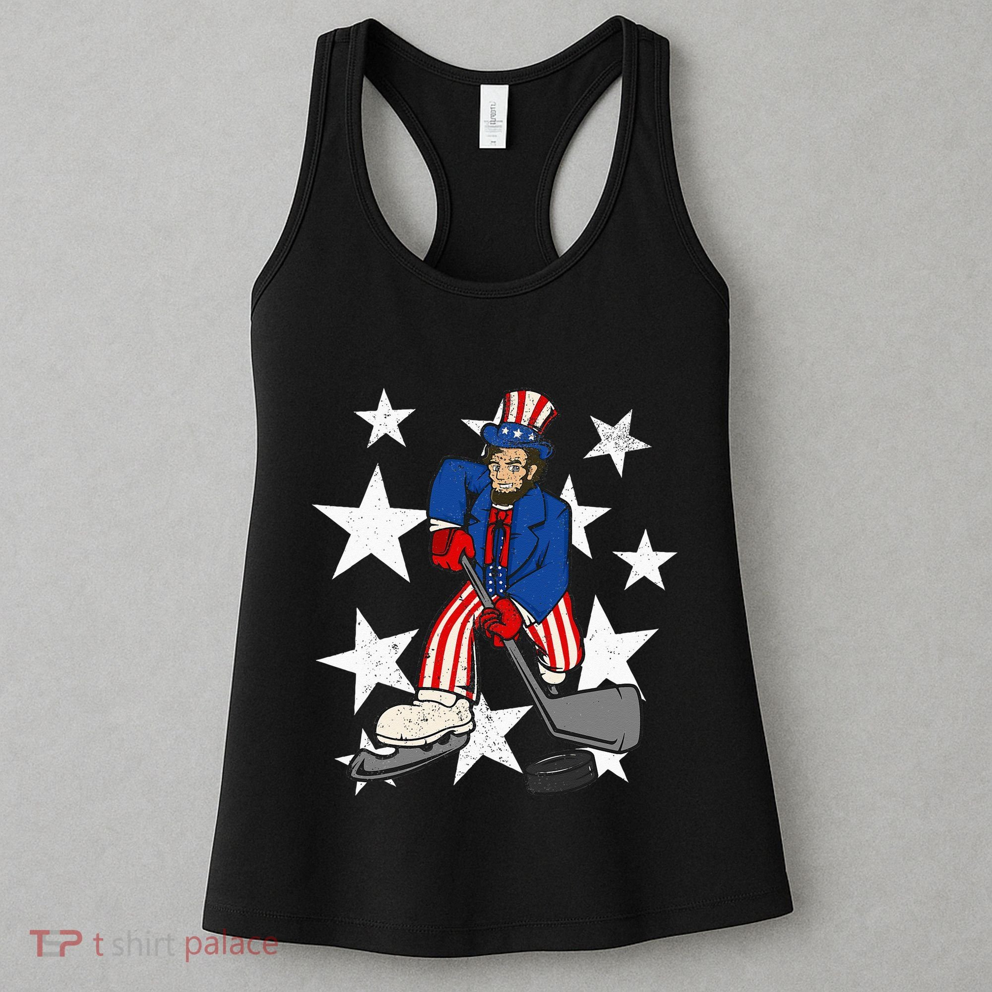 Abraham Lincoln Playing Hockey Funny 4th of July Hockey Women's Tank Top