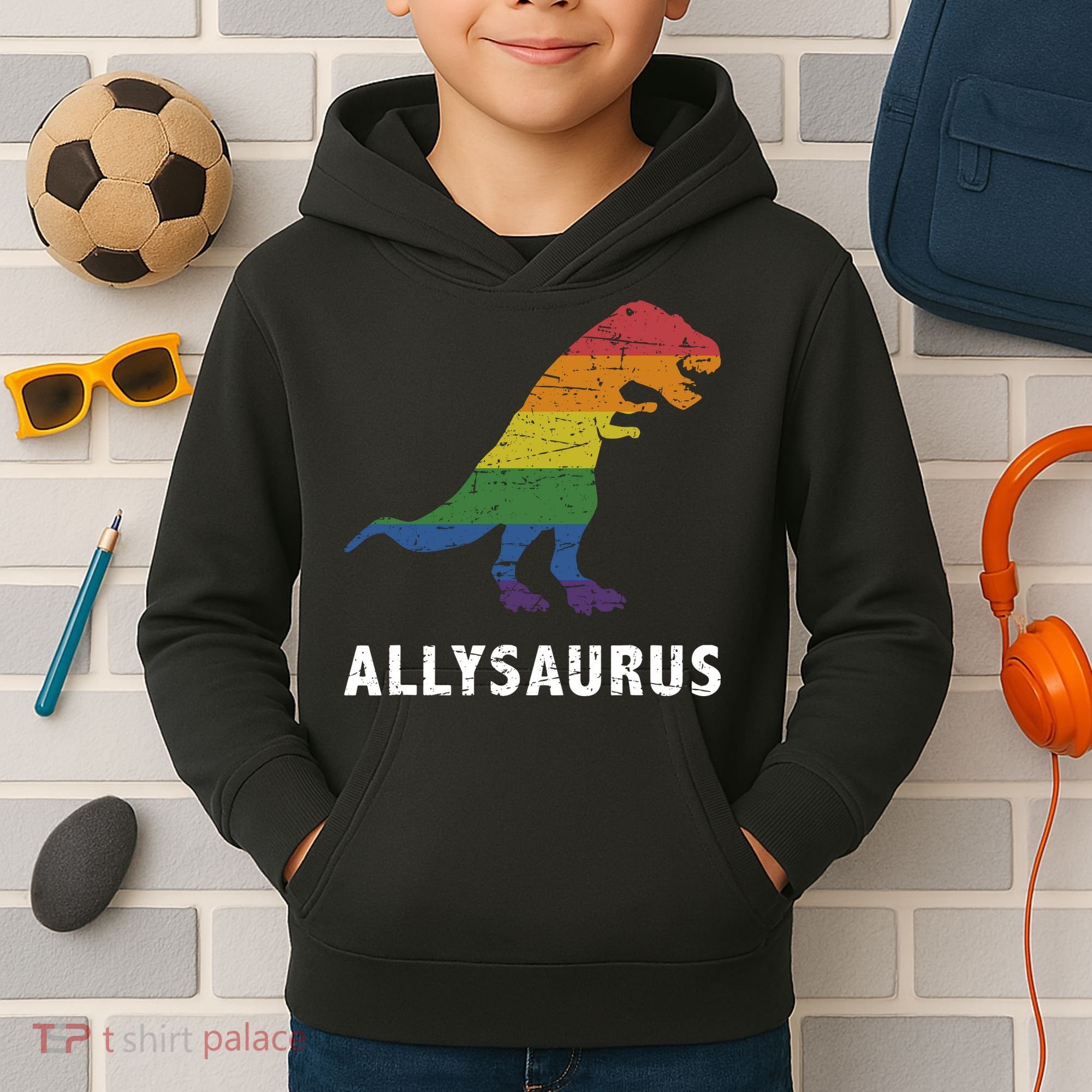 Ally LGBT Pride Allysaurus Dinosaur Kids Hoodie
