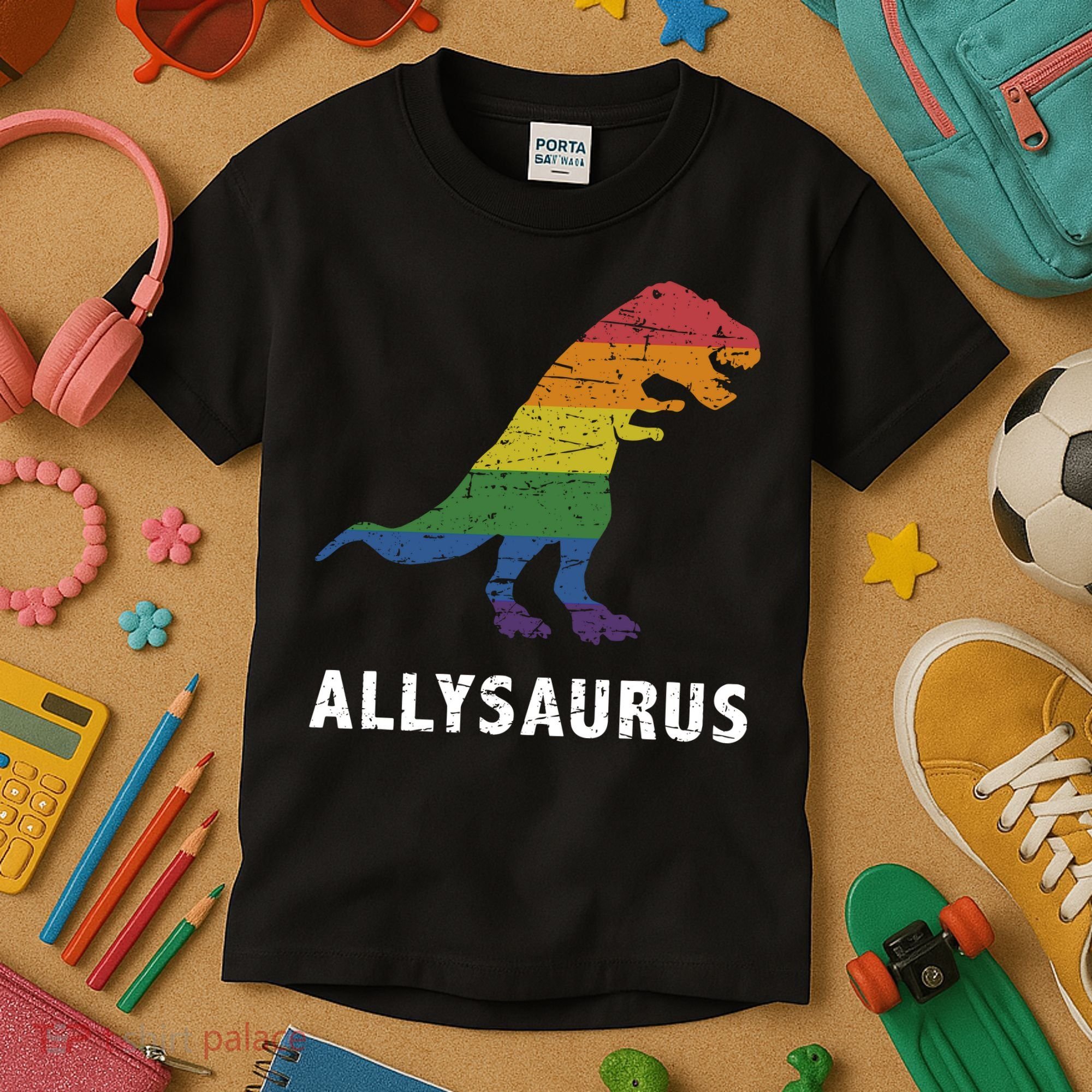 Ally LGBT Pride Allysaurus Dinosaur Kids T-Shirt