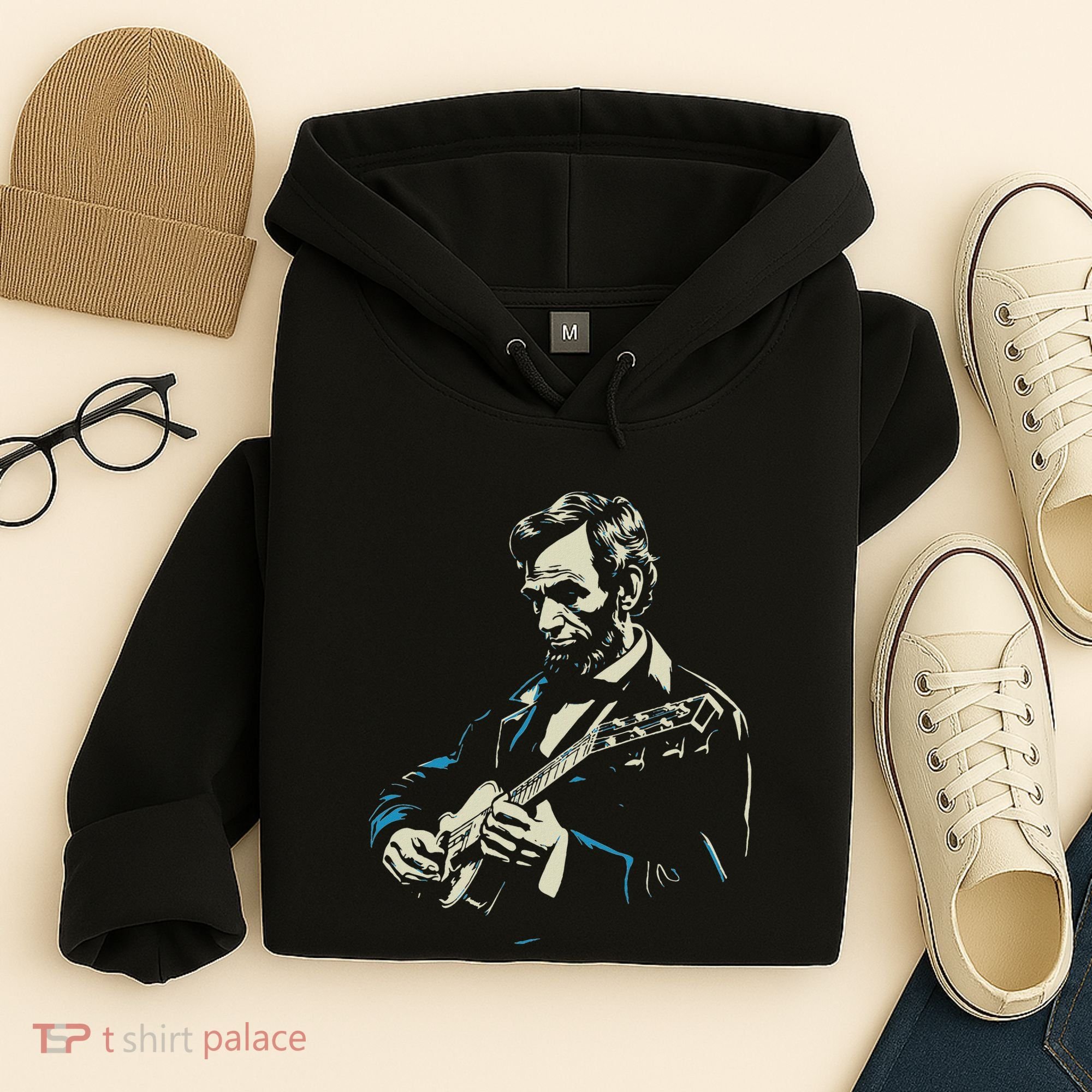 Abraham Lincoln Playing Guitar Retro Founding Fathers Hoodie