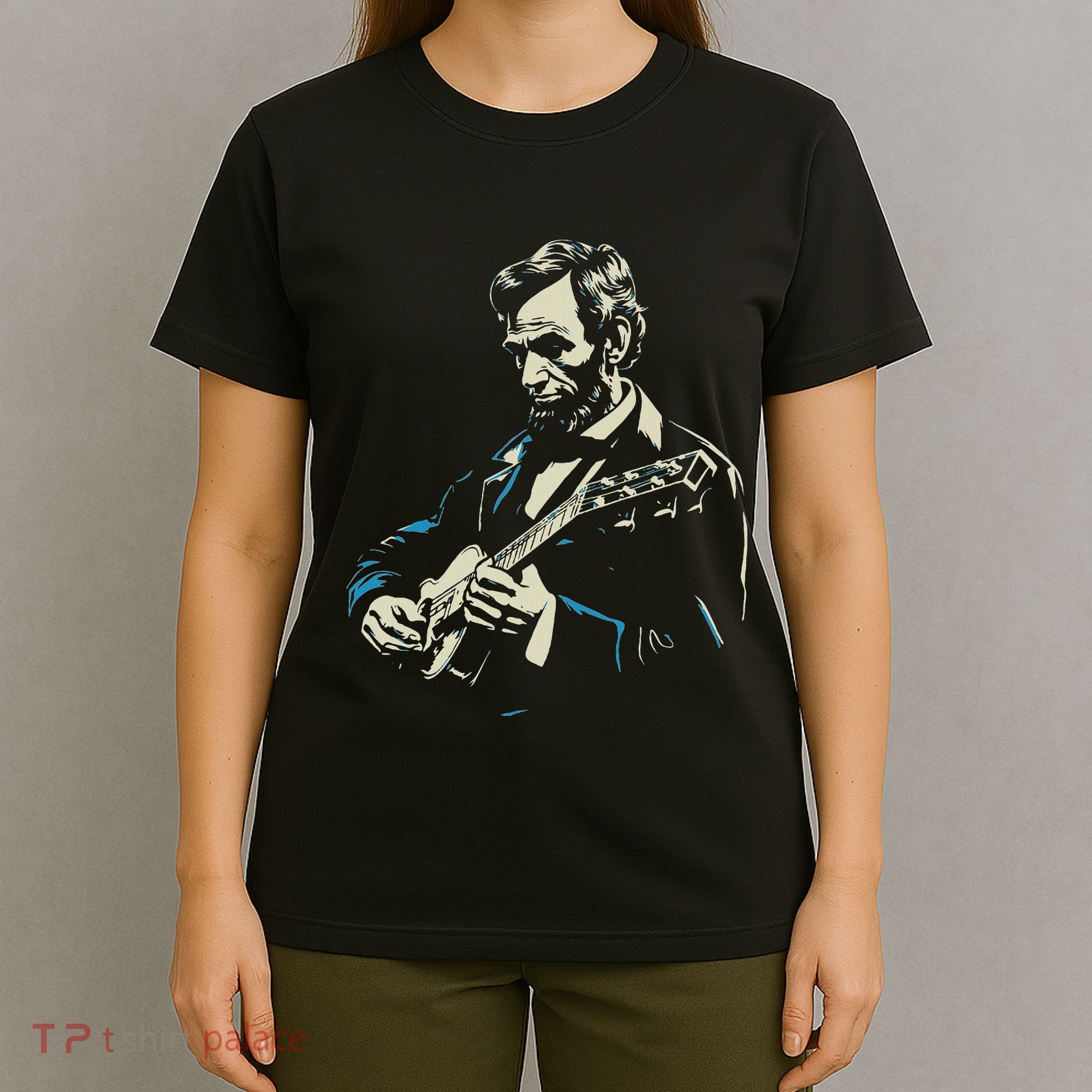 Abraham Lincoln Playing Guitar Retro Founding Fathers T-Shirt
