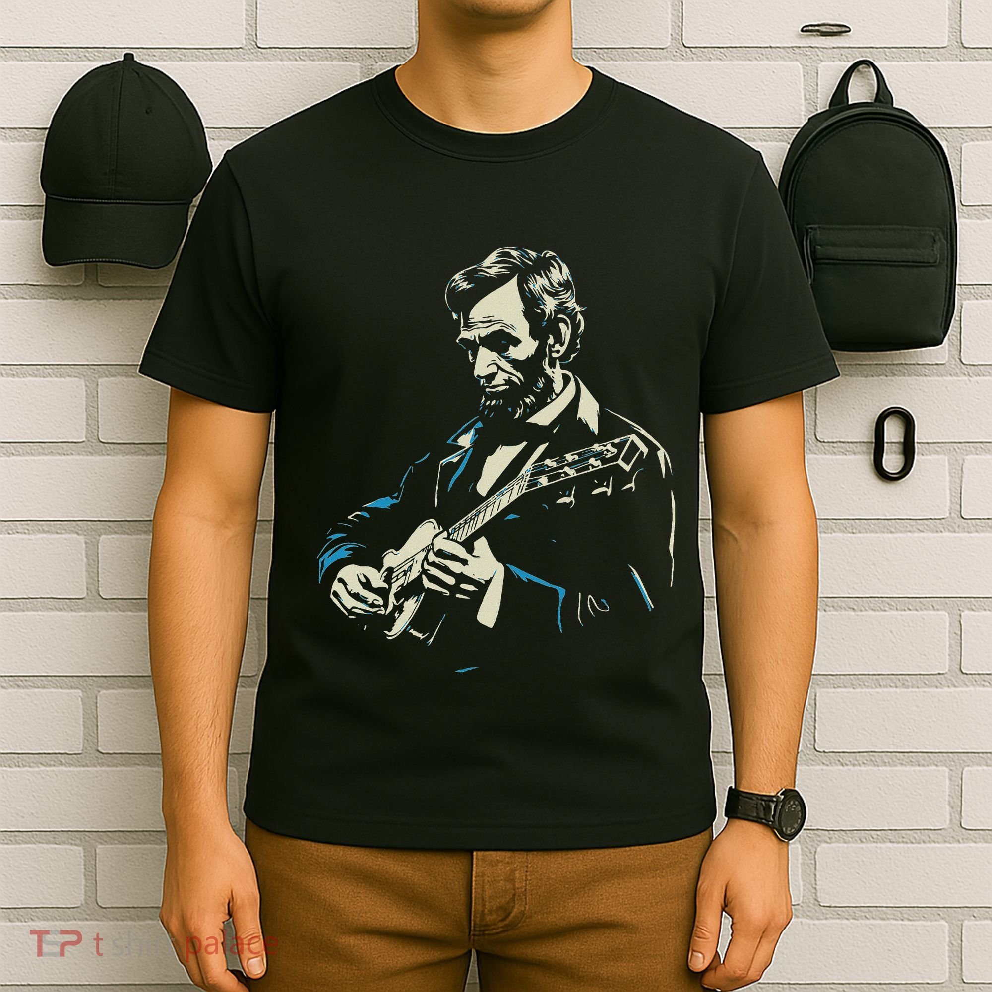 Abraham Lincoln Playing Guitar Retro Founding Fathers T-Shirt