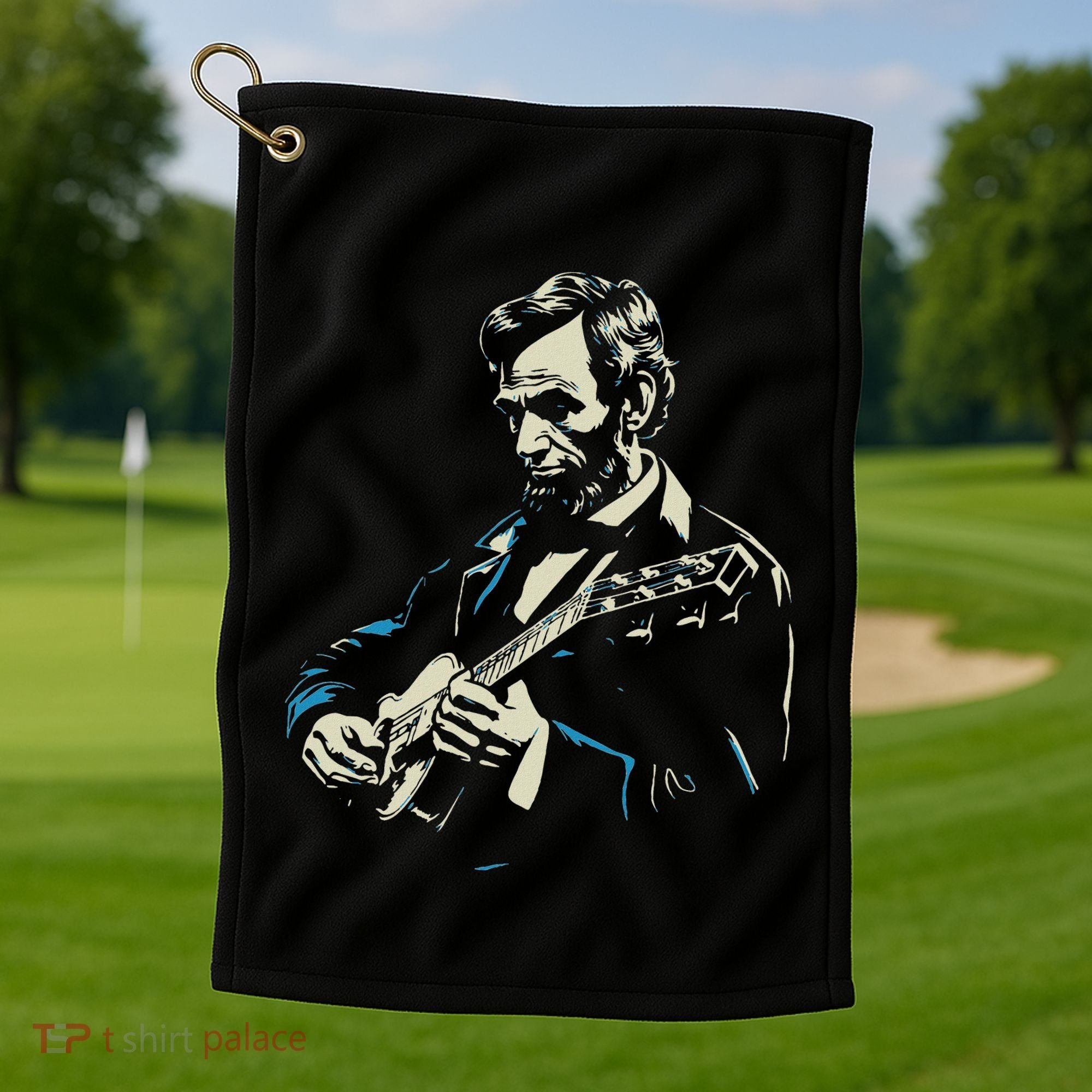 Abraham Lincoln Playing Guitar Retro Founding Fathers Golf Towel