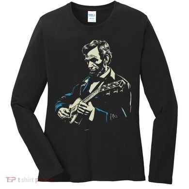 Abraham Lincoln Playing Guitar Retro Founding Fathers Women's Long Sleeve Shirt