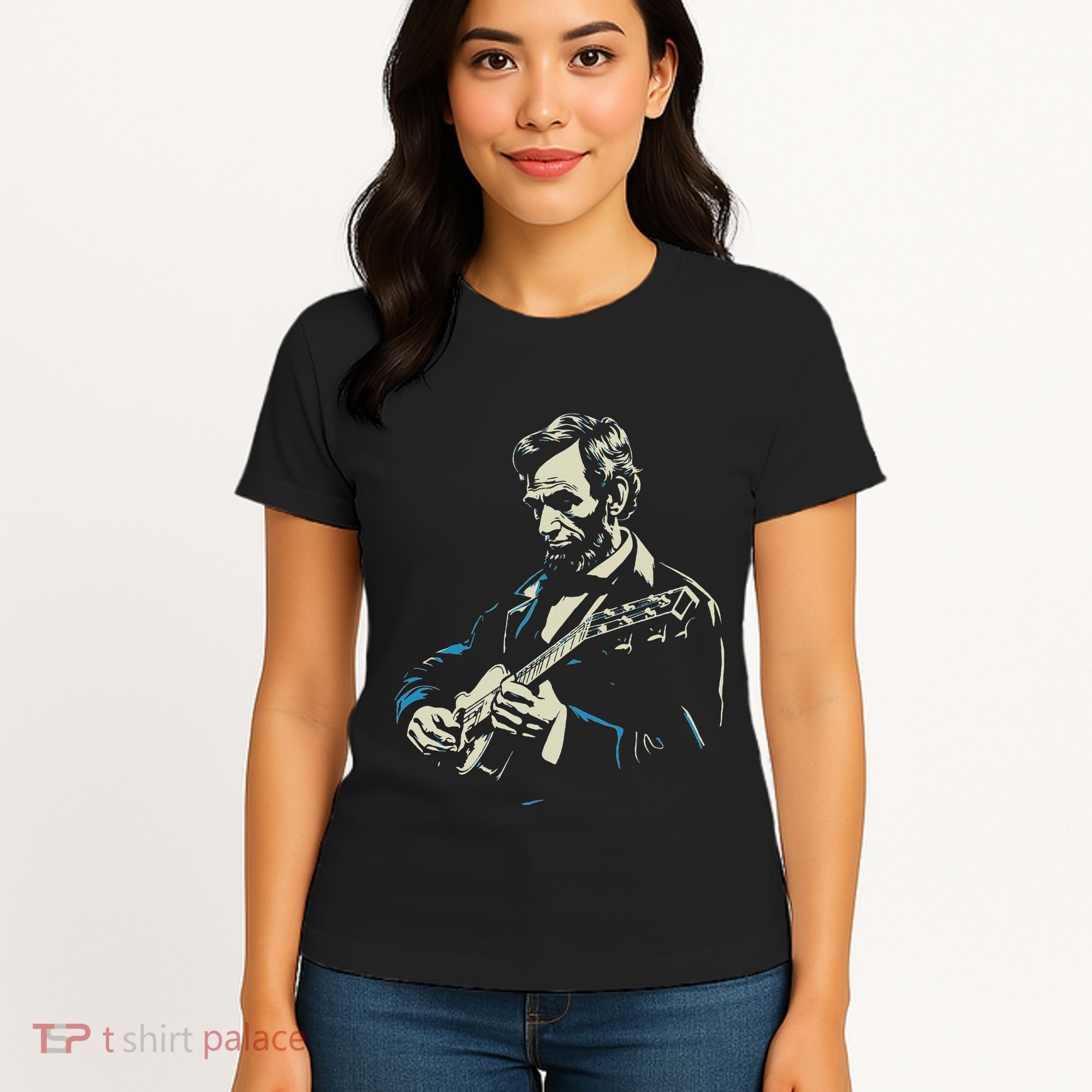 Abraham Lincoln Playing Guitar Retro Founding Fathers Women's T-Shirt