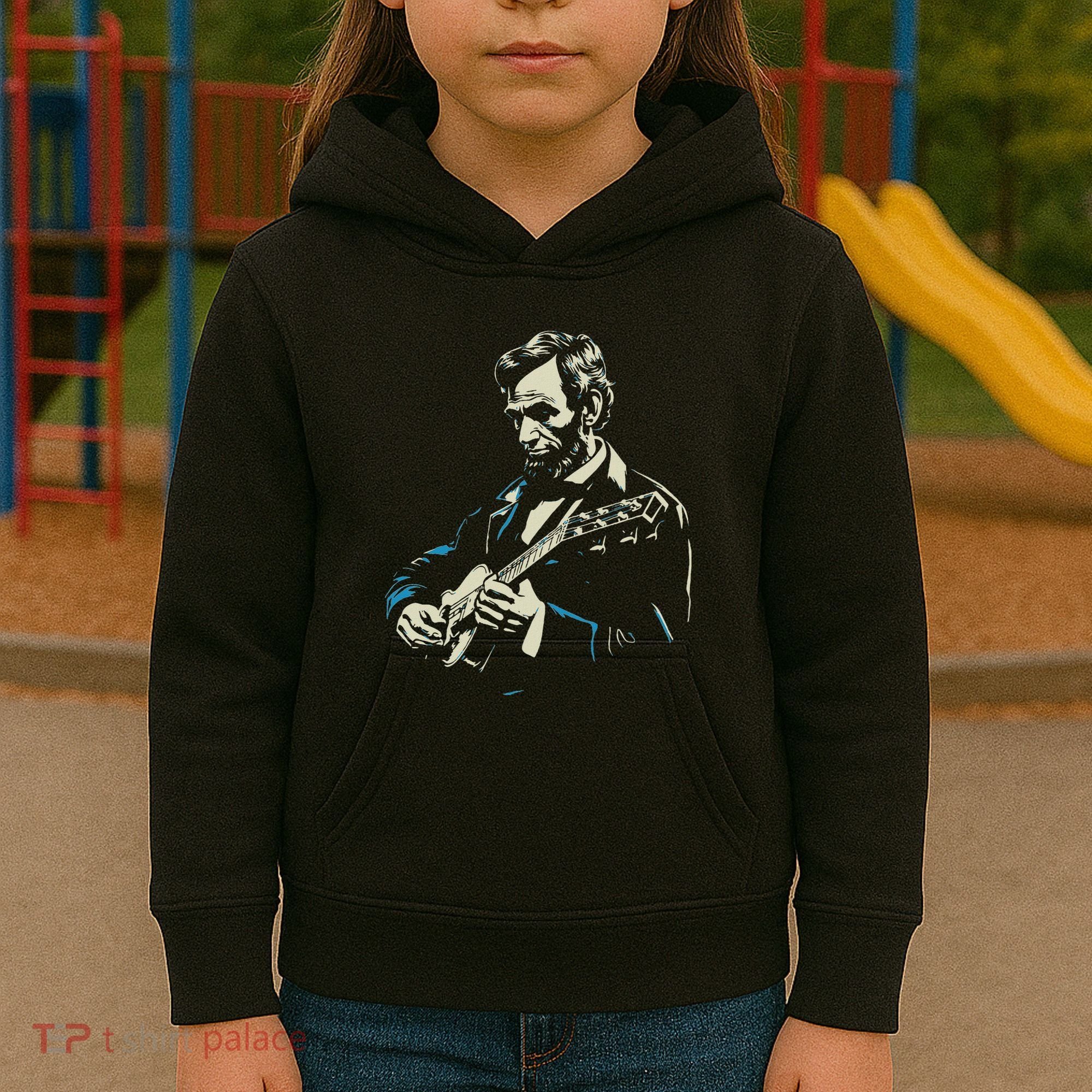 Abraham Lincoln Playing Guitar Retro Founding Fathers Kids Hoodie
