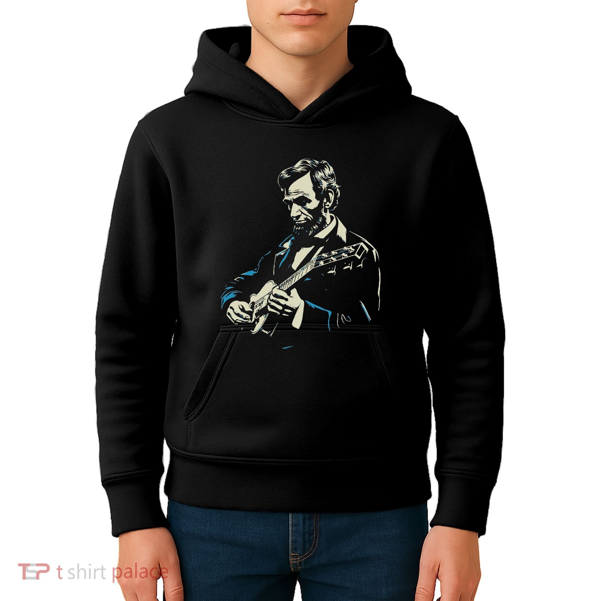Abraham Lincoln Playing Guitar Retro Founding Fathers Kids Hoodie