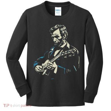 Abraham Lincoln Playing Guitar Retro Founding Fathers Kids Long Sleeve Shirt