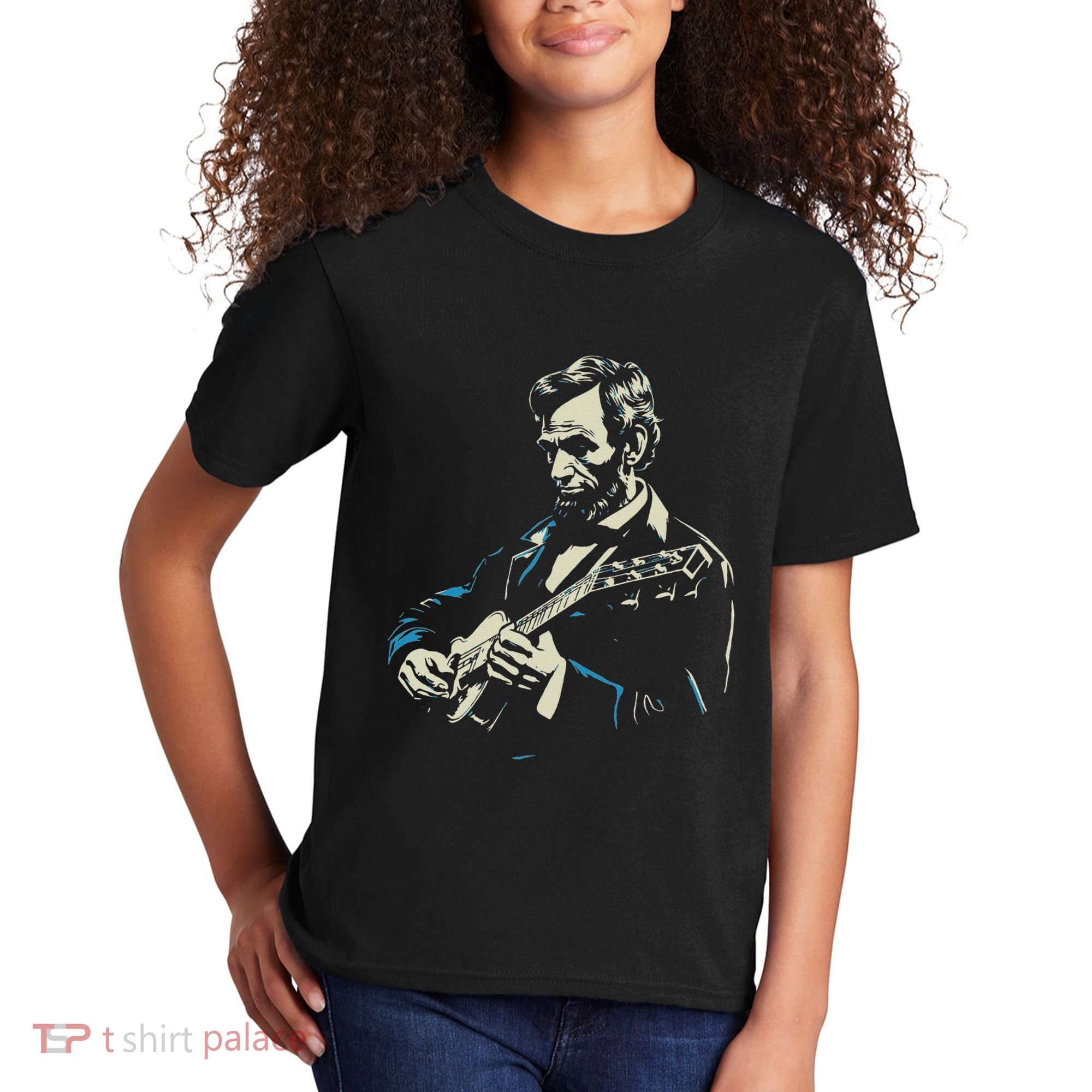 Abraham Lincoln Playing Guitar Retro Founding Fathers Kids T-Shirt