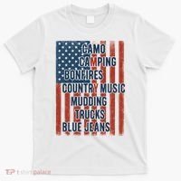 American Life Patriotic USA Flag Camo Camping Bonfires Country Music T-Shirt thumb 0