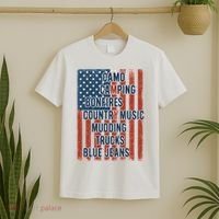 American Life Patriotic USA Flag Camo Camping Bonfires Country Music T-Shirt thumb 2