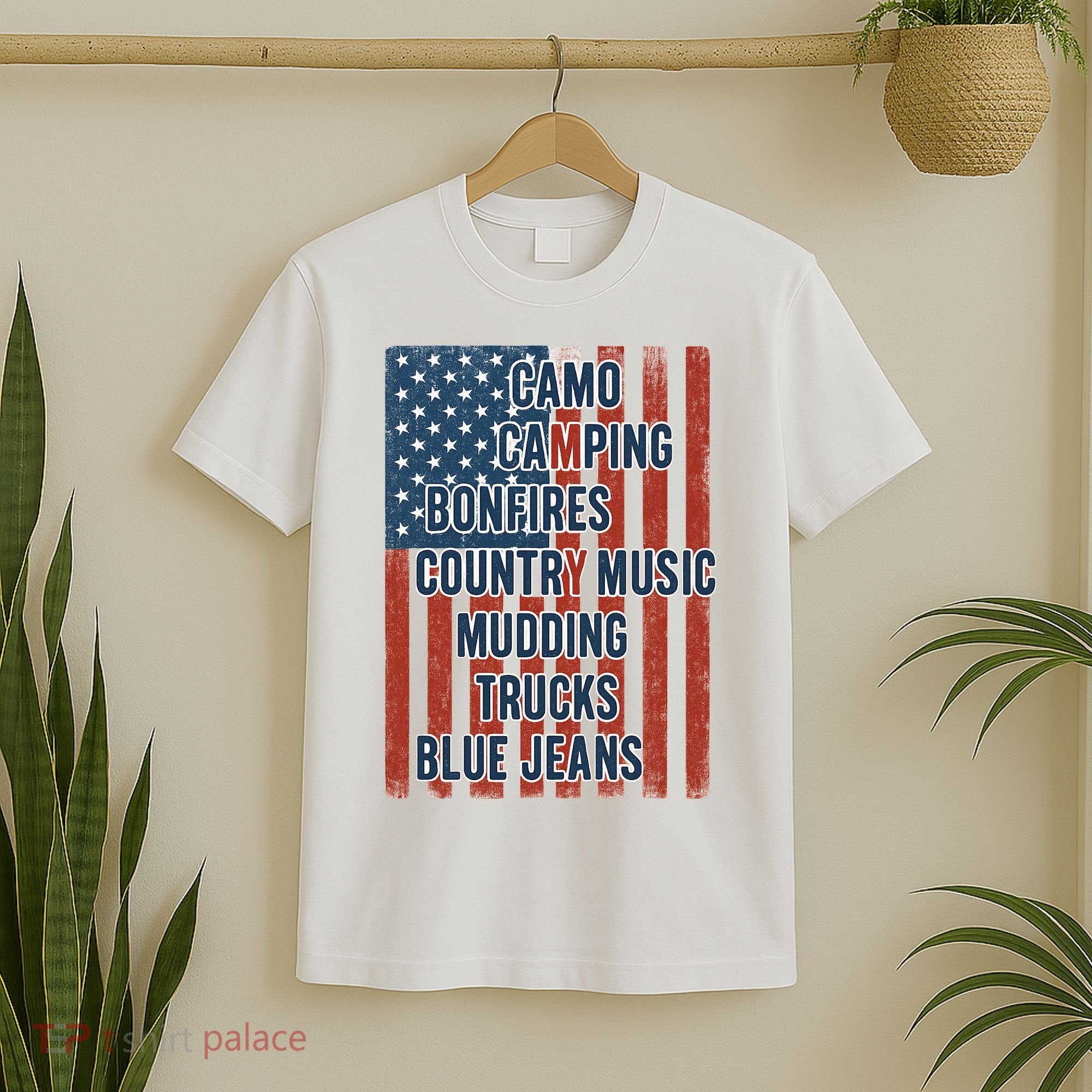 American Life Patriotic USA Flag Camo Camping Bonfires Country Music T-Shirt