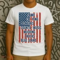 American Life Patriotic USA Flag Camo Camping Bonfires Country Music T-Shirt thumb 3