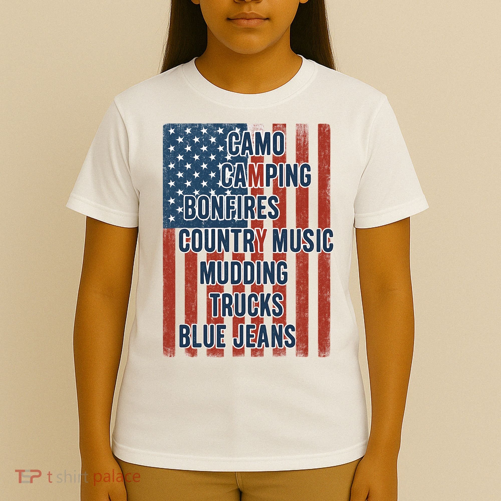 American Life Patriotic USA Flag Camo Camping Bonfires Country Music T-Shirt