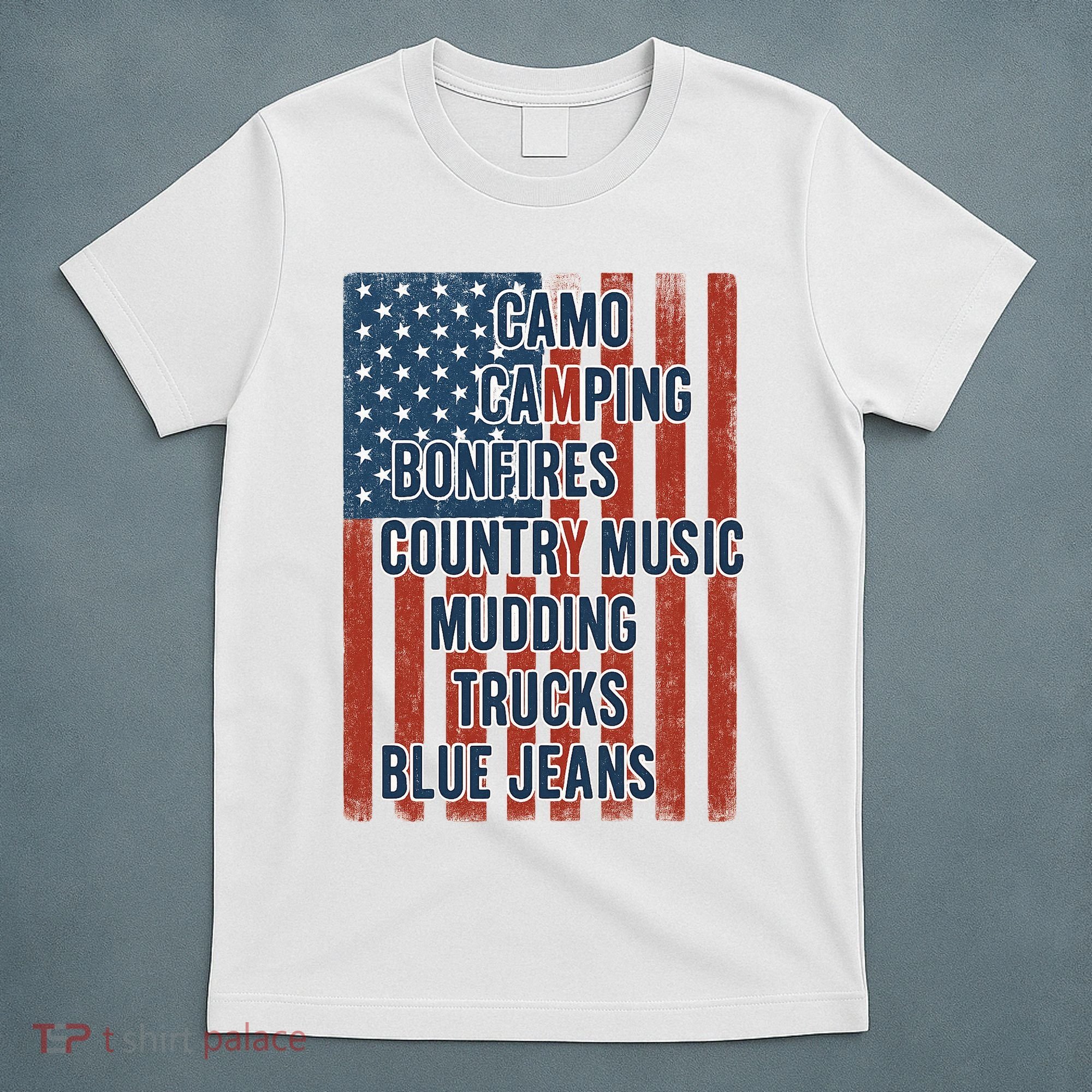 American Life Patriotic USA Flag Camo Camping Bonfires Country Music T-Shirt