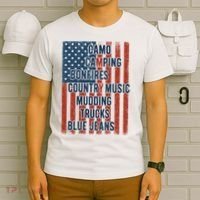 American Life Patriotic USA Flag Camo Camping Bonfires Country Music T-Shirt thumb 6