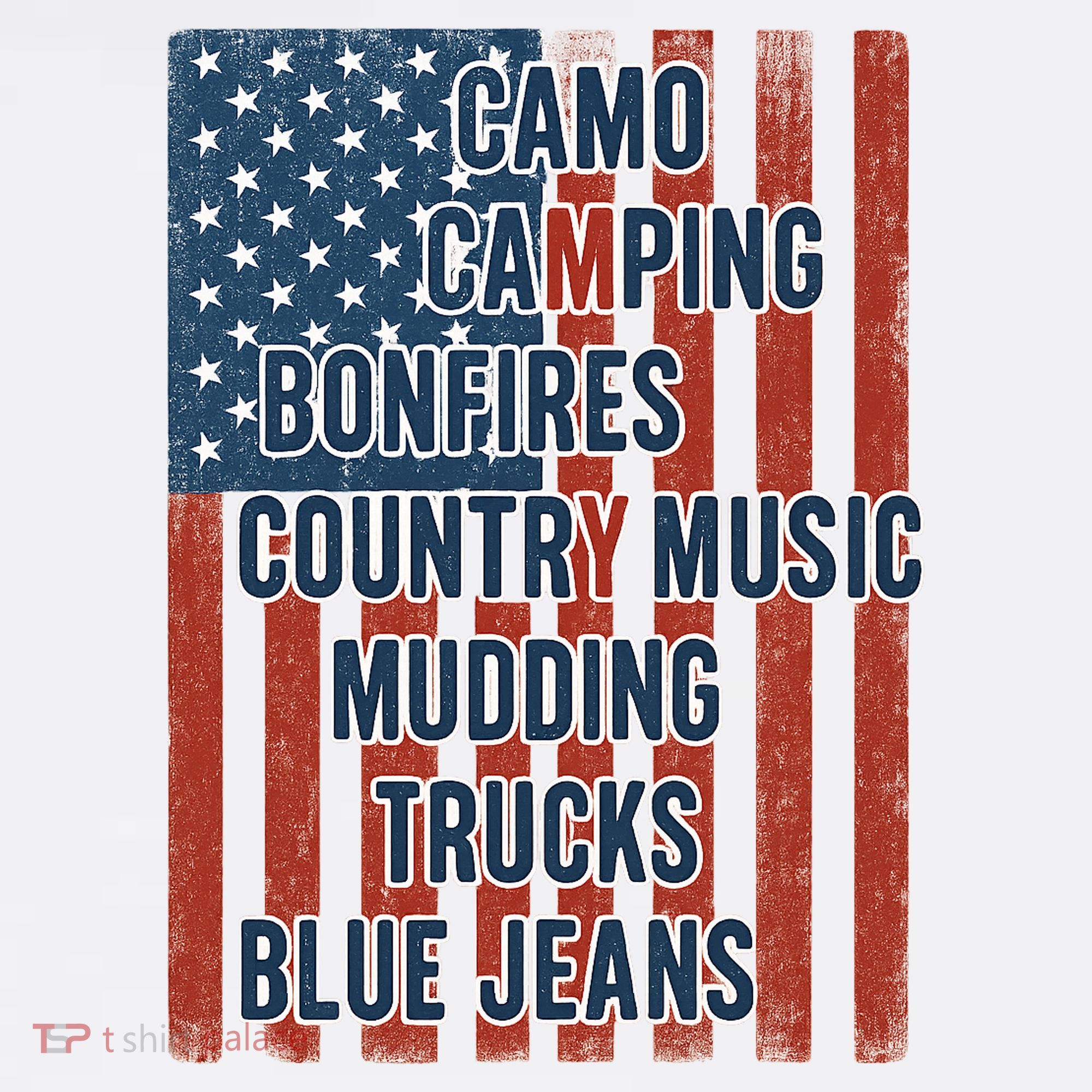 American Life Patriotic USA Flag Camo Camping Bonfires Country Music T-Shirt