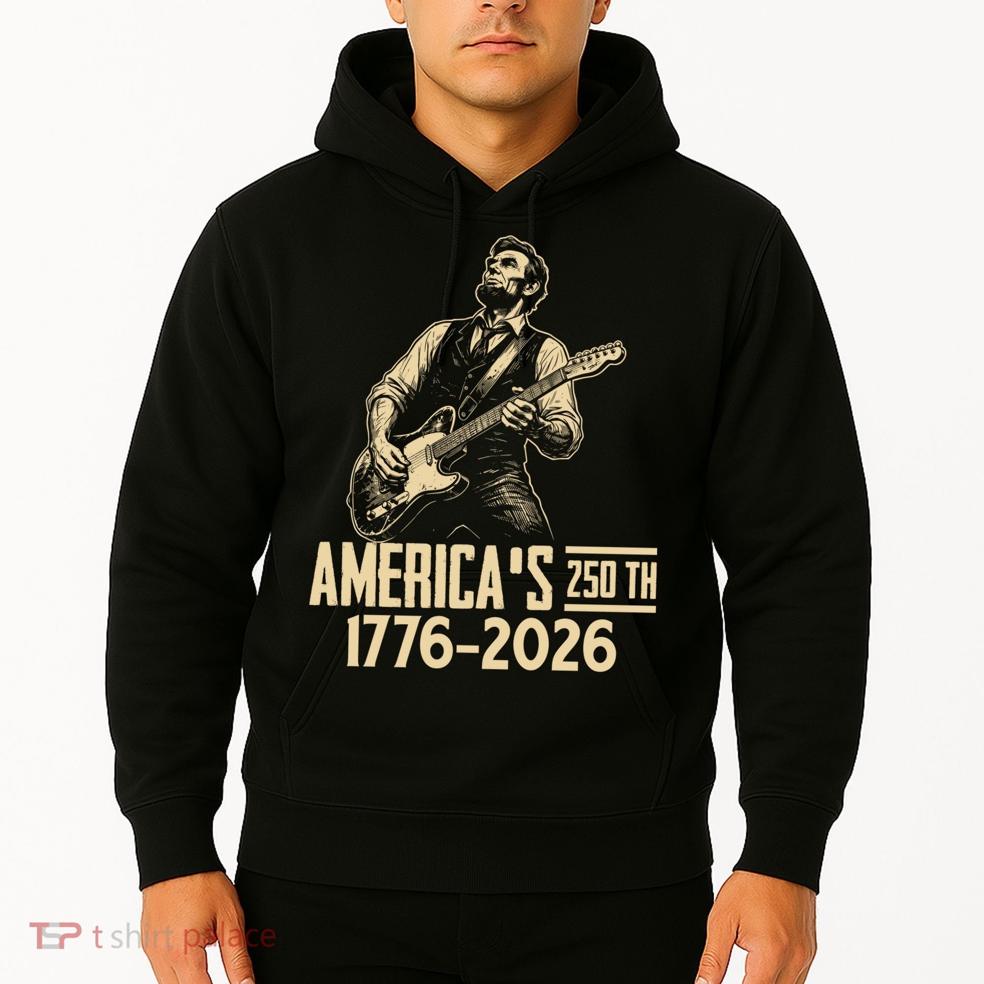 Abraham Lincoln Rcoks Guitar 4th July 250th Anniversary Hoodie
