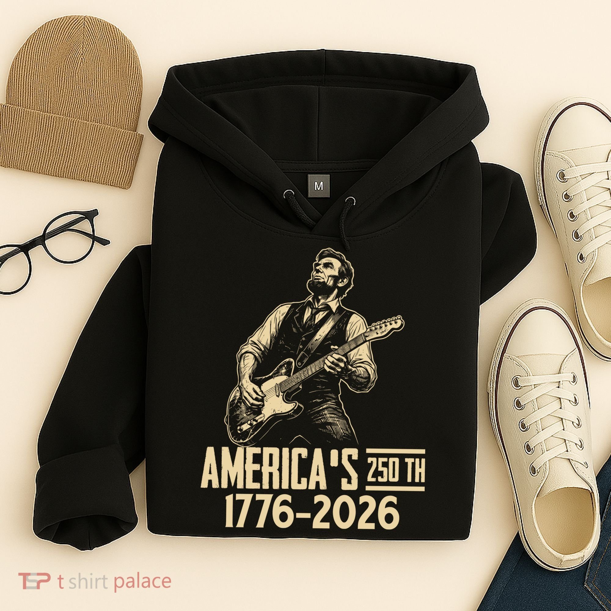 Abraham Lincoln Rcoks Guitar 4th July 250th Anniversary Hoodie
