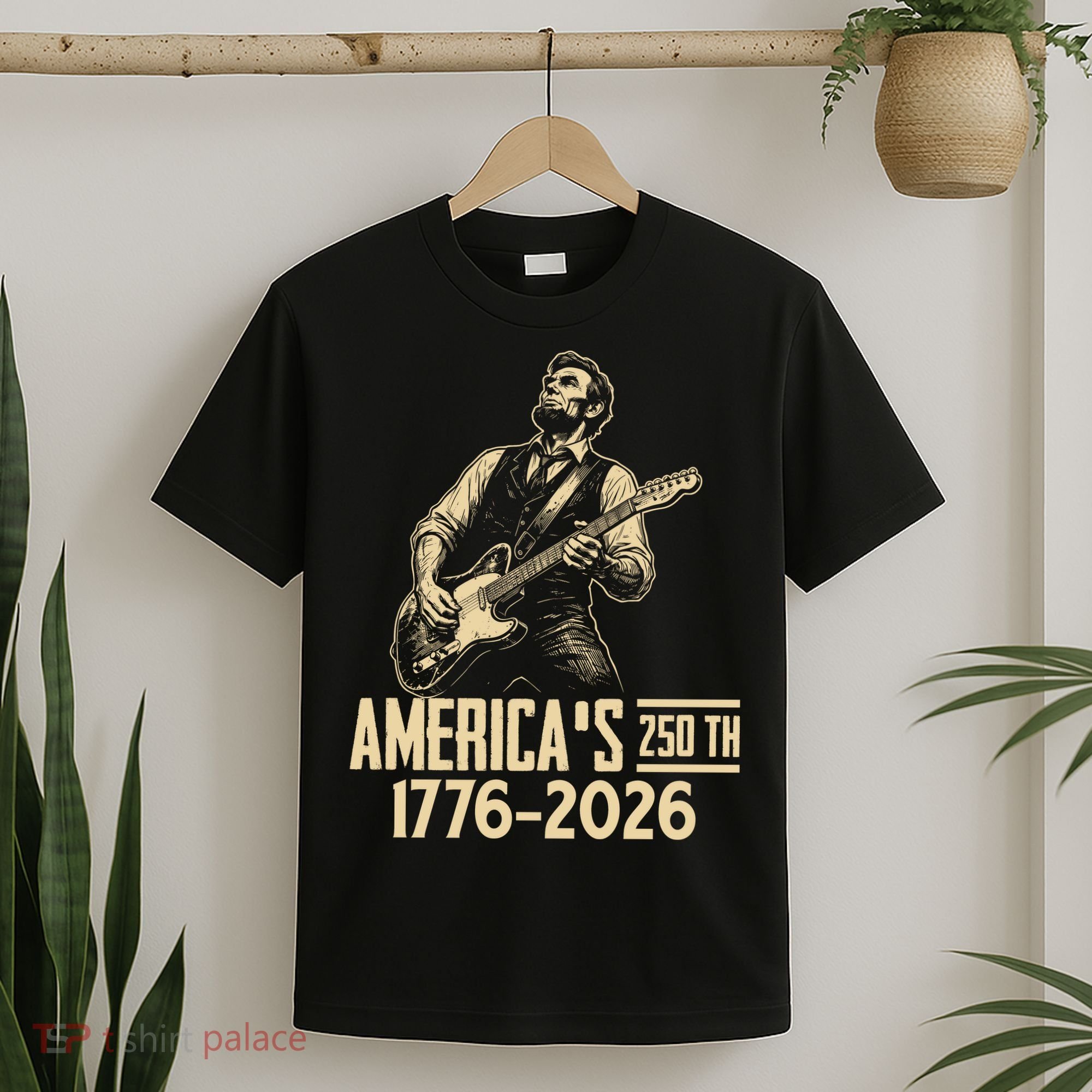 Abraham Lincoln Rcoks Guitar 4th July 250th Anniversary T-Shirt