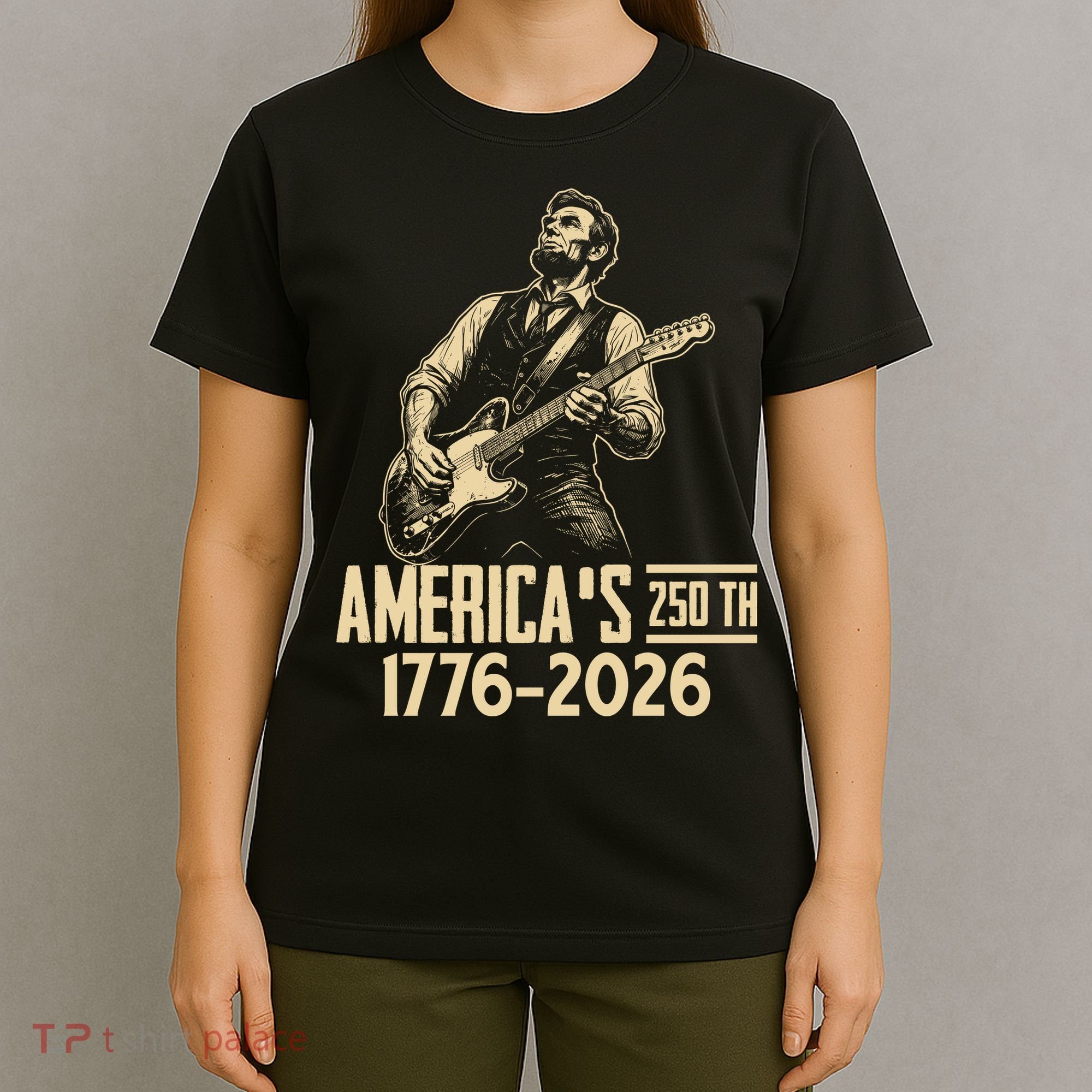 Abraham Lincoln Rcoks Guitar 4th July 250th Anniversary T-Shirt