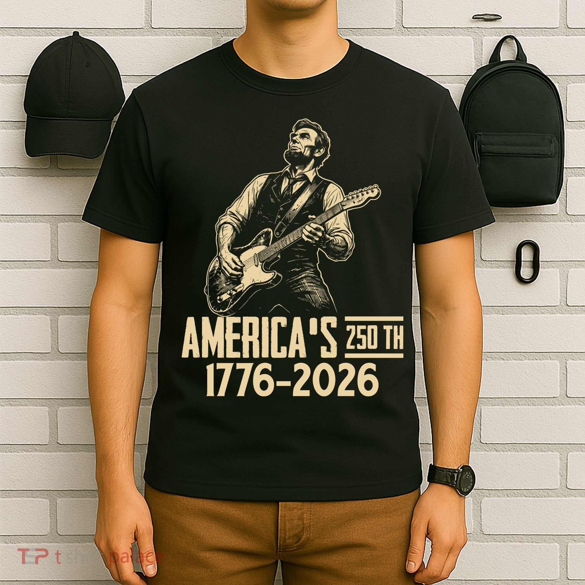 Abraham Lincoln Rcoks Guitar 4th July 250th Anniversary T-Shirt