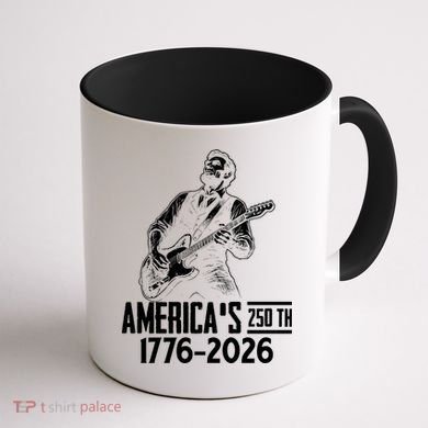 Abraham Lincoln Rcoks Guitar 4th July 250th Anniversary Coffee Mug back