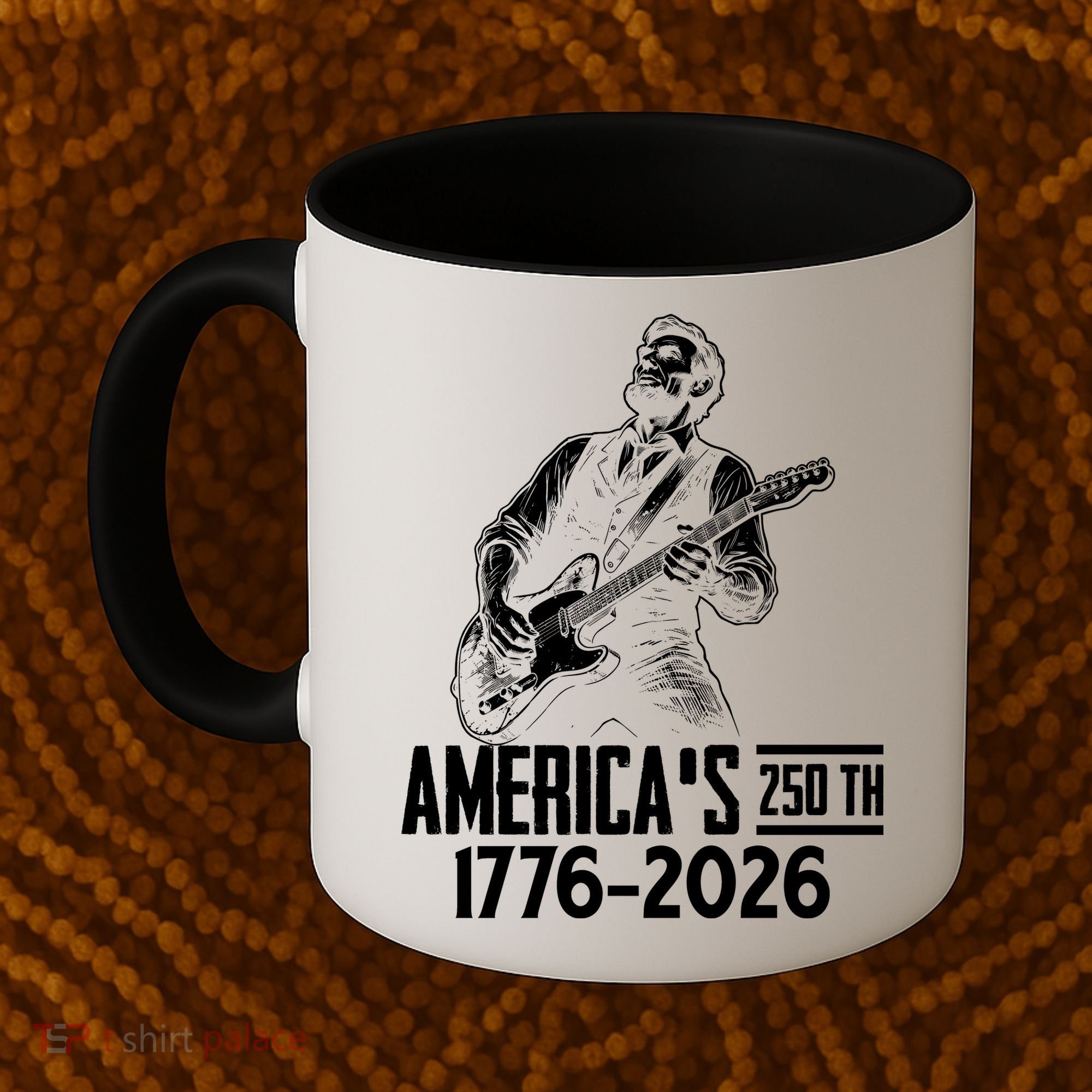 Abraham Lincoln Rcoks Guitar 4th July 250th Anniversary Coffee Mug