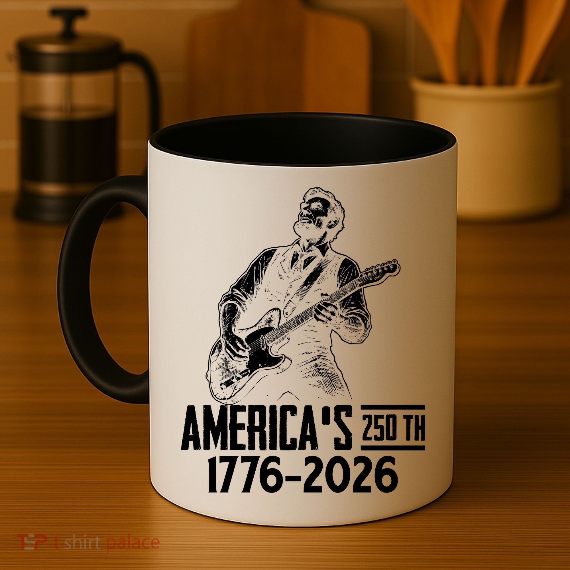 Abraham Lincoln Rcoks Guitar 4th July 250th Anniversary Coffee Mug