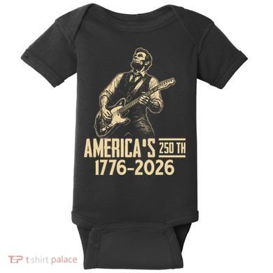 Abraham Lincoln Rcoks Guitar 4th July 250th Anniversary Baby Bodysuit