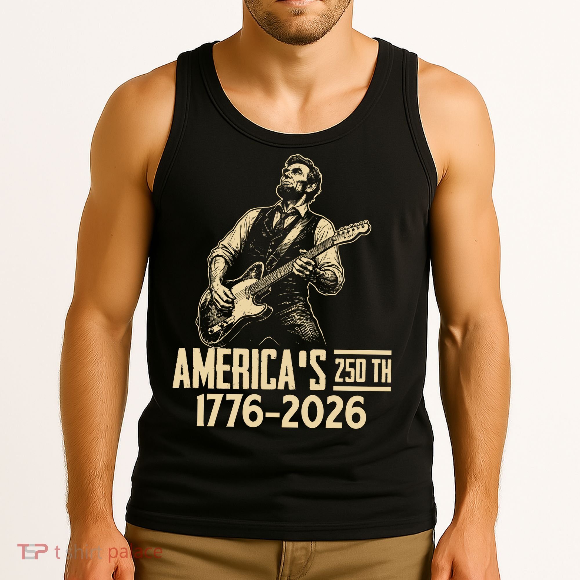 Abraham Lincoln Rcoks Guitar 4th July 250th Anniversary Tank Top